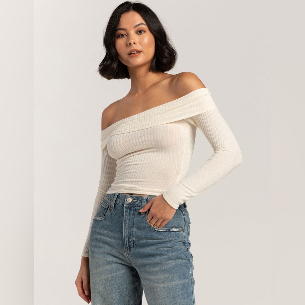 NWOT FULL TILT Fold Over Rib Off The Shoulder Womens Top